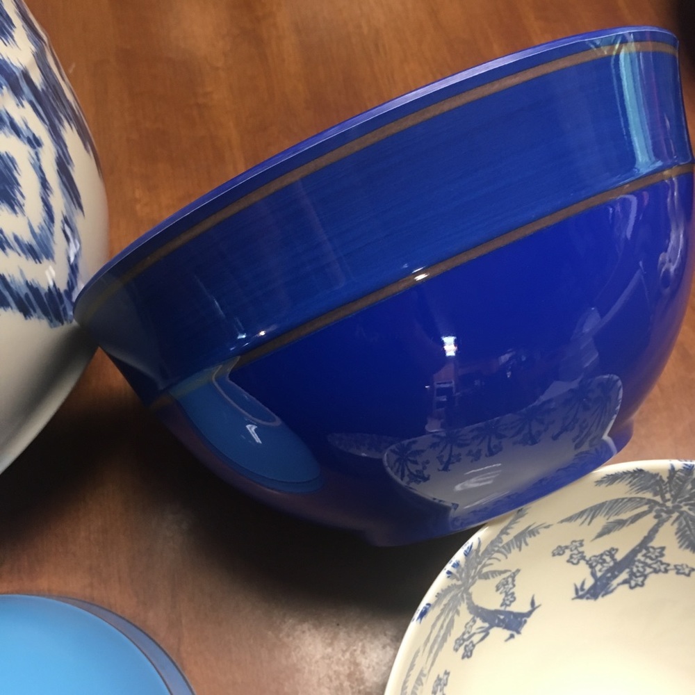 10 Pc Tropical Melamine Bowls w/Lids Blue & White - Picture 4 of 8
